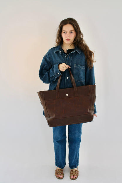 The Aima Zip Top Leather Tote