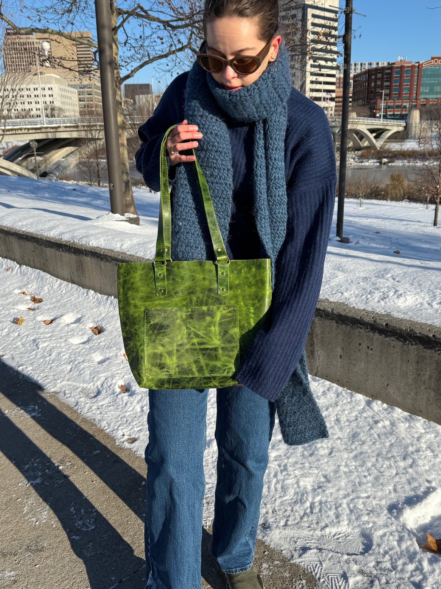 Premium leather tote bag texture and grain detail